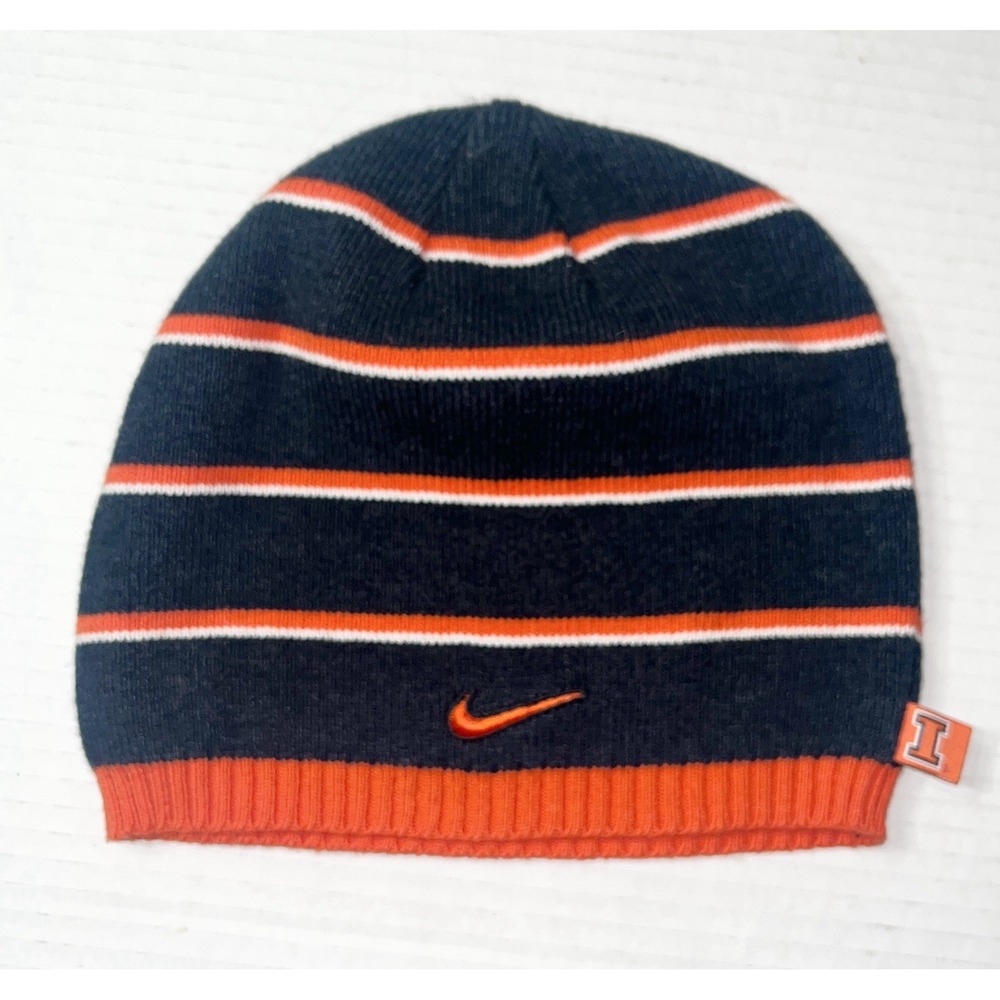 Vintage Nike Fighting Illini Beanie Men's OS Blue Orange Striped NCAA Sports 00s